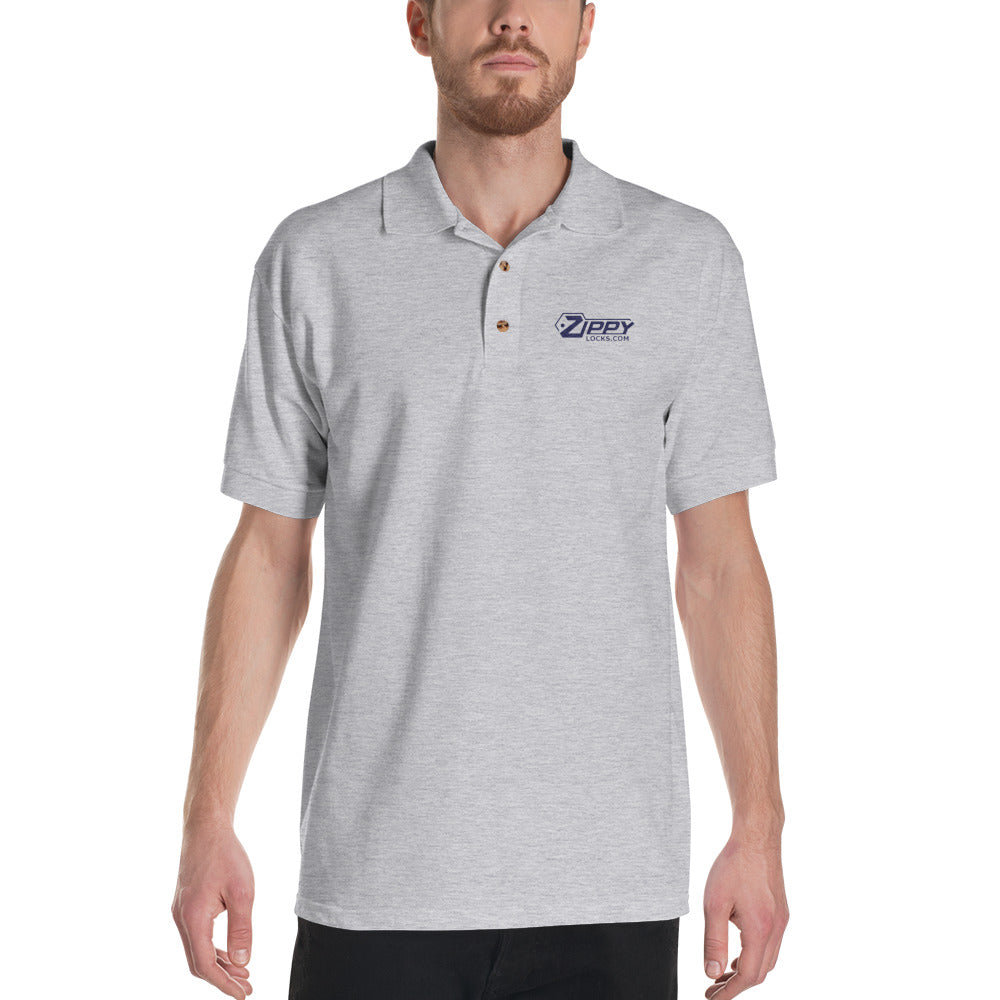 Embroidered Navy Polo Shirt with "Zippy Locks" Logo (Light Grey) - ZIPPY LOCKSHOP