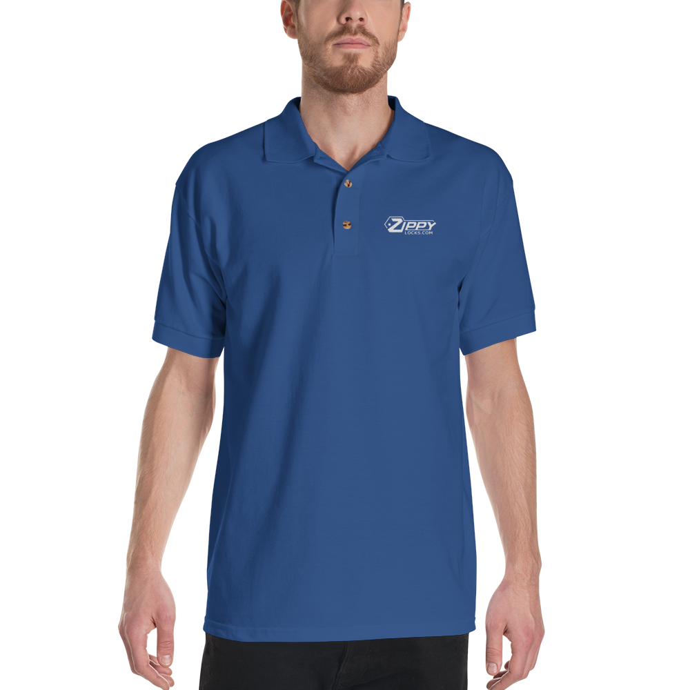 Embroidered Navy Polo Shirt with "Zippy Locks" Logo (Blue) - ZIPPY LOCKSHOP