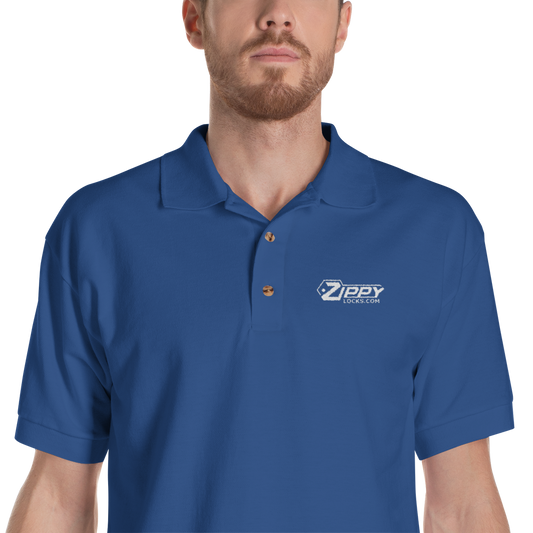 Embroidered Navy Polo Shirt with "Zippy Locks" Logo (Blue) - ZIPPY LOCKSHOP